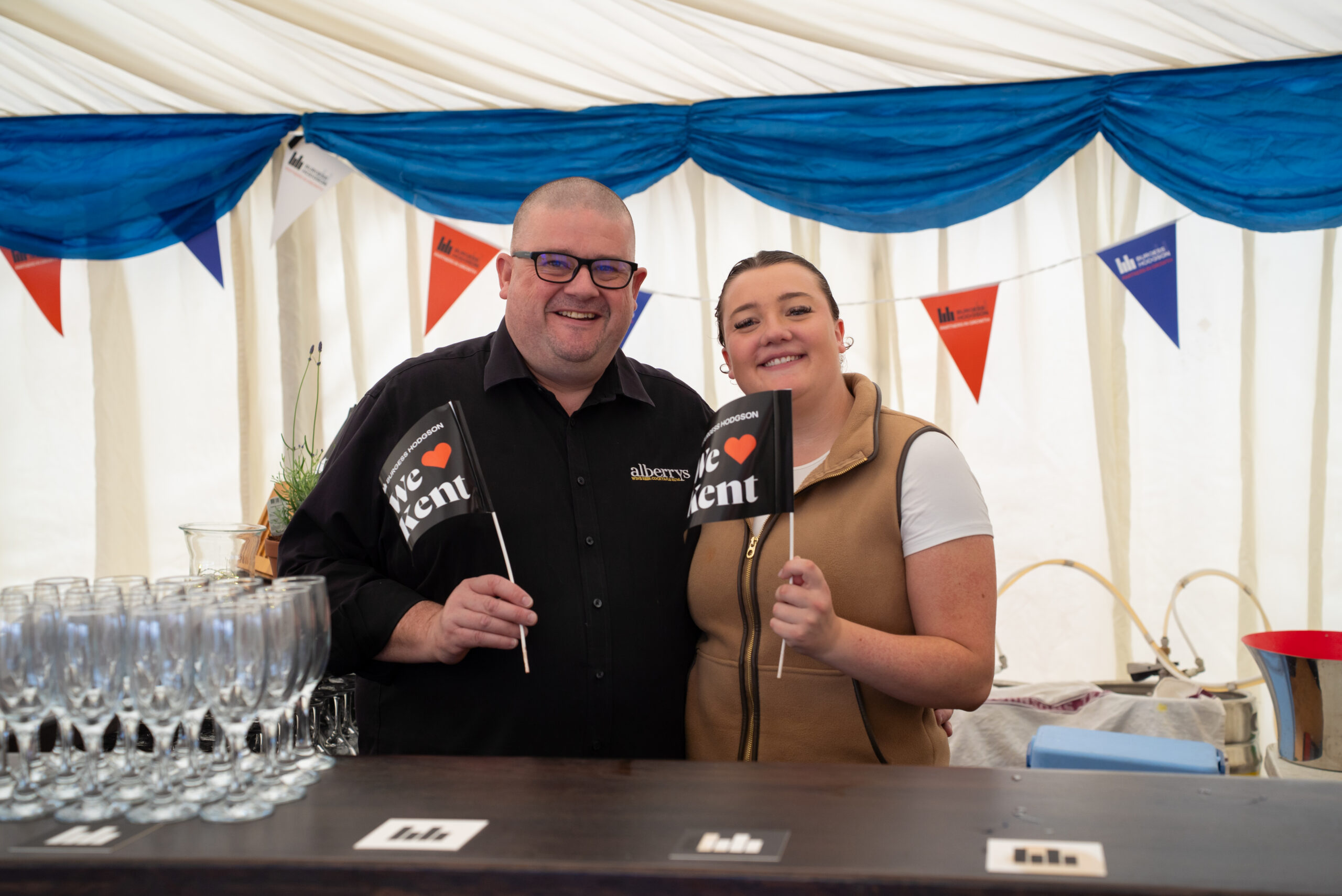 Guests enjoying Kentish refreshments from Alberry’s at the Burgess Hodgson stand in Kent